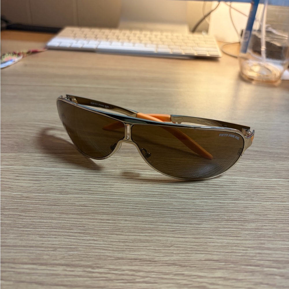 Fifty Five DB Silver Frame Sunglasses with Brown Lenses and Orange Temples
